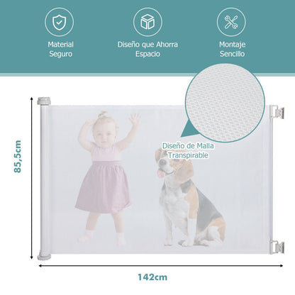 Cerca Para Niños Retráctil 0-140 Cm Valla De Seguridad Para Mascotas Panel Para Puerta Entrada Escalera 142 X 85,5 Cm Blanco