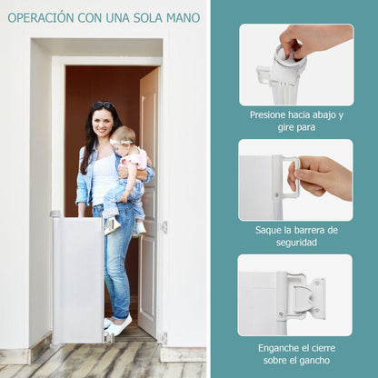 Cerca Para Niños Retráctil 0-140 Cm Valla De Seguridad Para Mascotas Panel Para Puerta Entrada Escalera 142 X 85,5 Cm Blanco